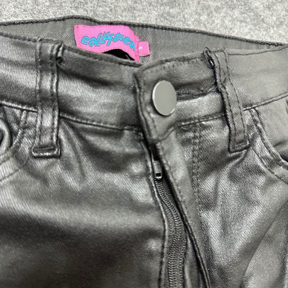 Edikted Flare Pants Womens Small Black Faux Leather Coated High Waist Y2K Retro - Picture 8 of 9